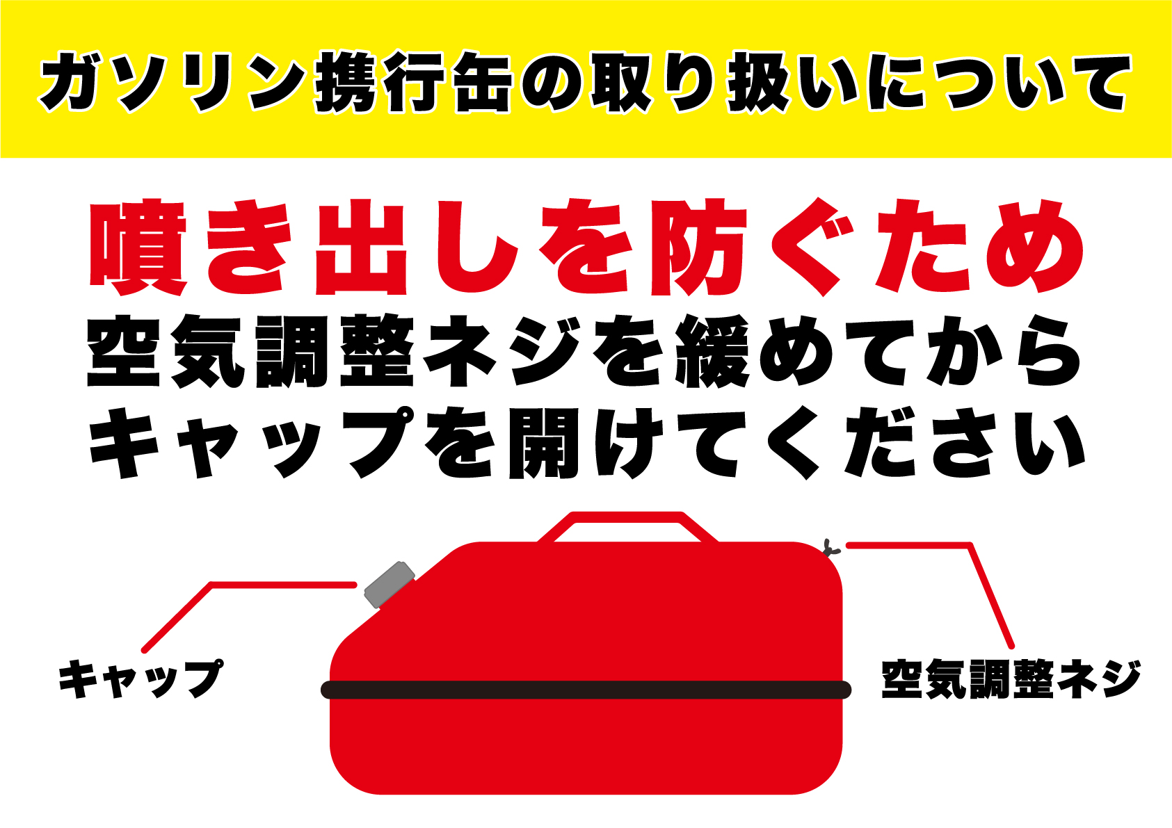 ガソリン携行缶を開けるときはエア抜きしてからの張り紙 フリー張り紙素材 はりがみや