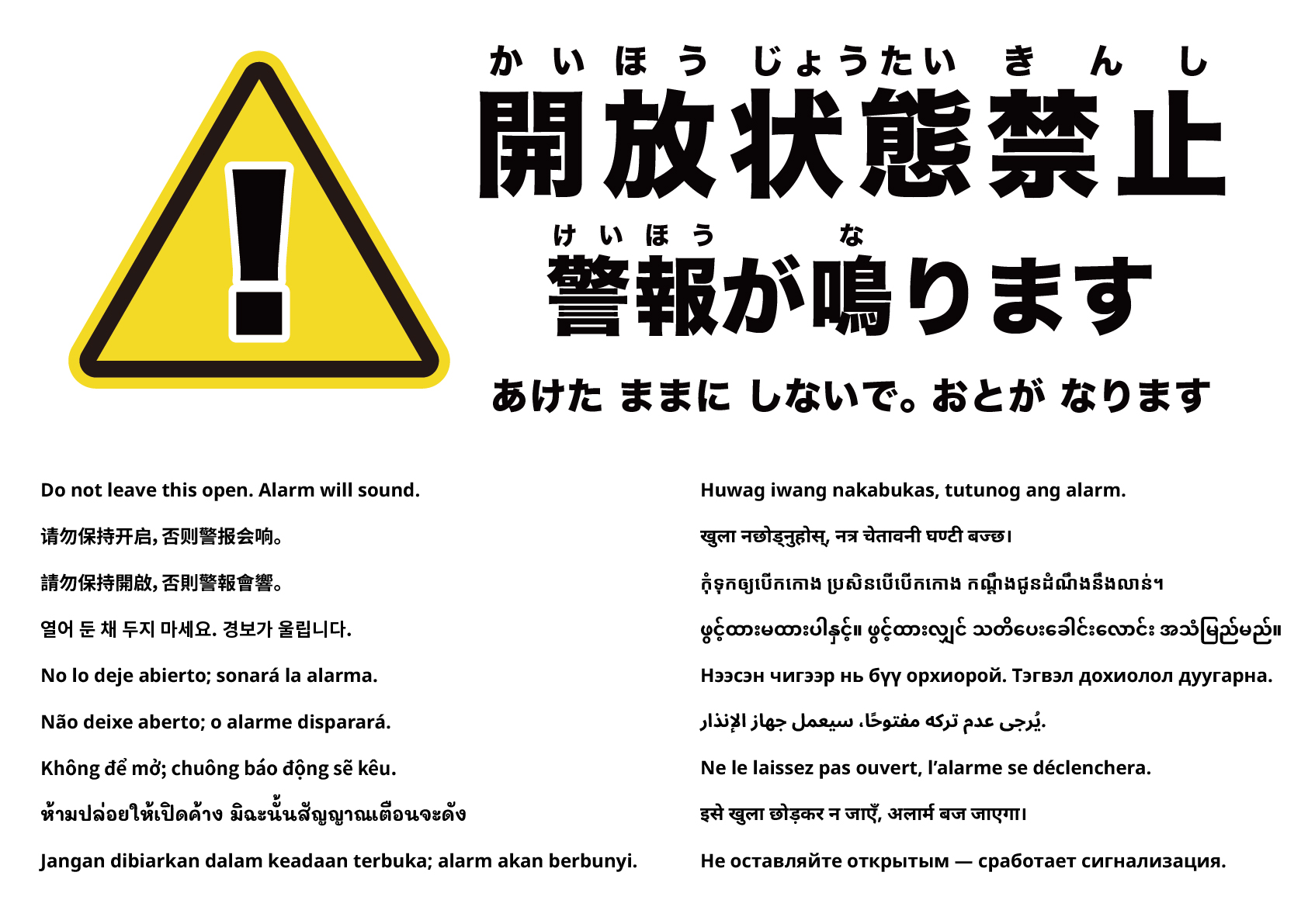 開けたままにしないでください（警報が鳴ります）