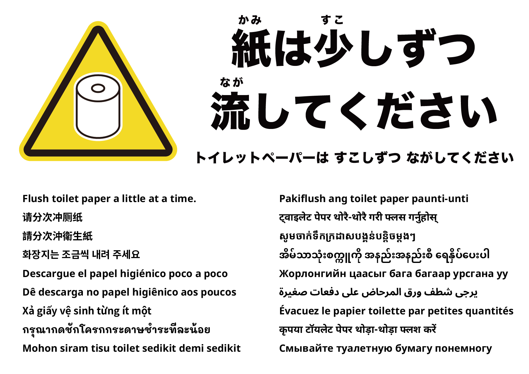 トイレットペーパーは少量ずつ流してください